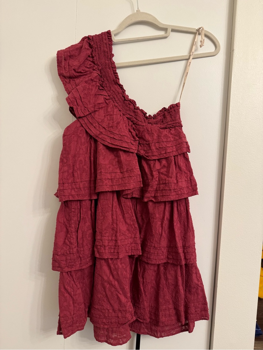 Cleobella One-Shoulder Ruffle Dress in Deep Raspberry - Picture 4 of 6